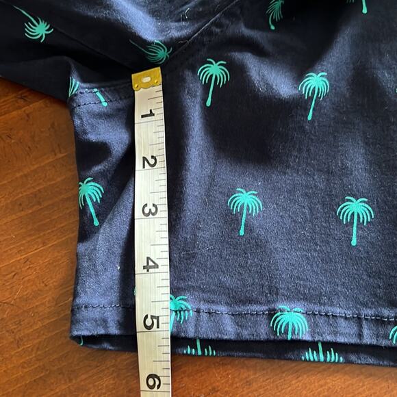 Love Indigo NWT Navy Blue Palm Tree Print Stretch Twill Shorts Woman Size 14 - Picture 9 of 9